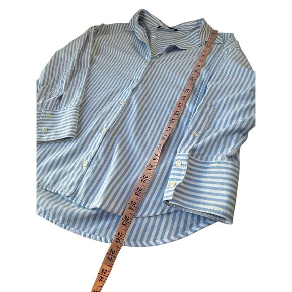 ZARA Blue & White Oversized Striped Button Down Shirt Size S - Picture 7 of 9